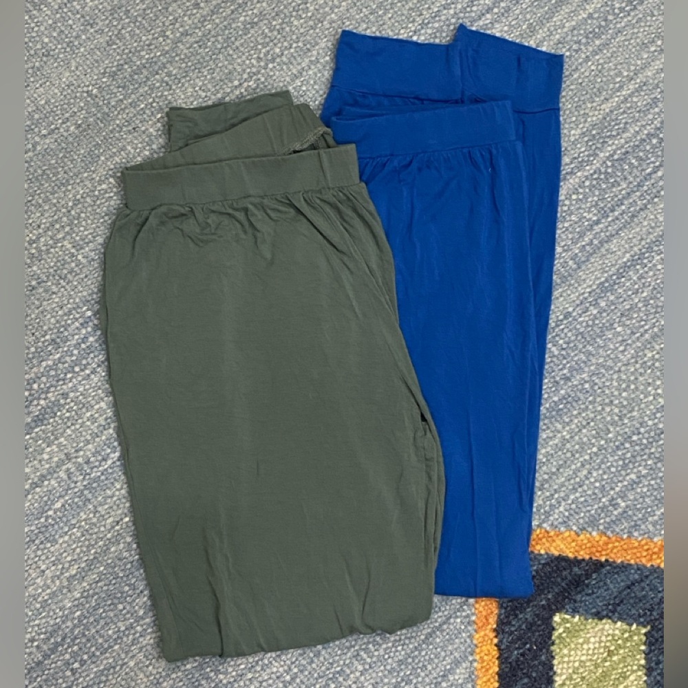 Two Pairs! Kyte Women’s Jogger Bottoms Pants Bamboo Pajamas Blue and Green XS